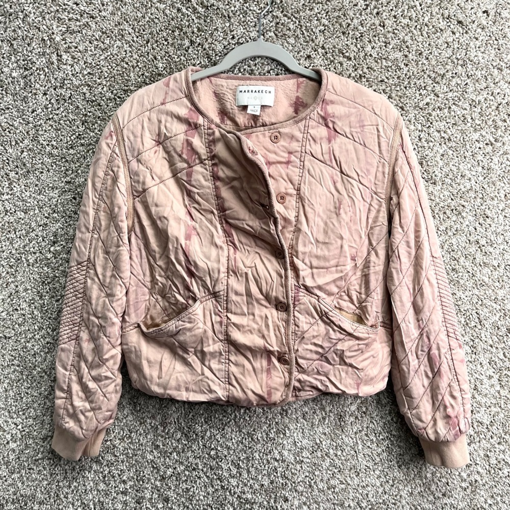 Marrakech Jacket Women's Small Anthropologie Pink Tie Dye Quilted Lyocell Bomber